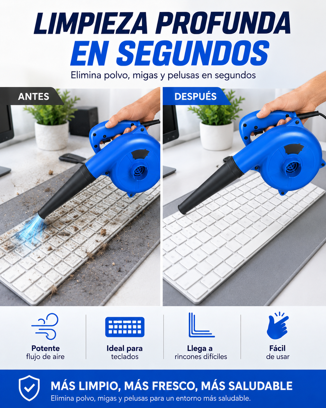 Aspirador eléctrico 2 en 1 para Teclados, Computadores, Auto y todos los Rincones Difíciles