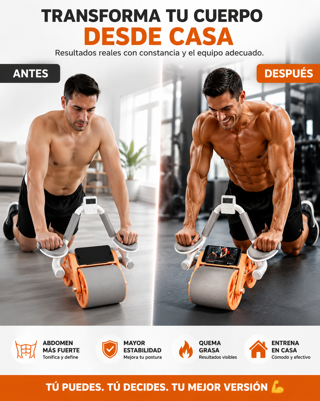 No dejes que el frío detenga tu rutina: entrena abdomen en casa con este rodillo abdominal con rebote automático