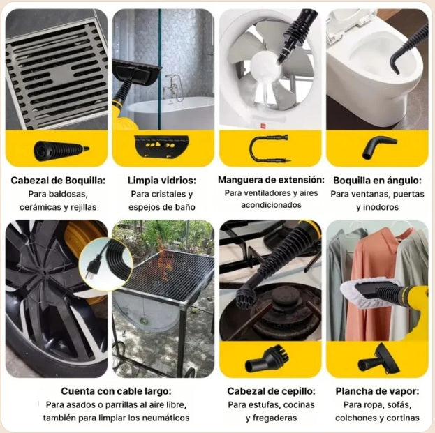 Limpiador a Vapor Portátil 9 en 1 – Elimina Grasa, Sarro y Bacterias sin Químicos
